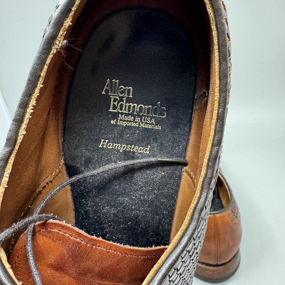 Allen Edmonds Hampstead Mens Wingtip Oxford Dress Shoes Brown Woven Leather 11.5